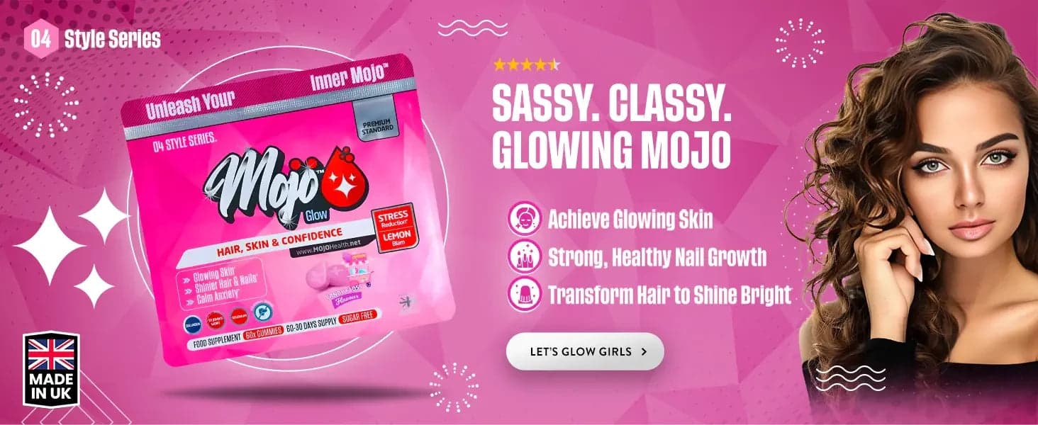 Mojo Glow — sắc đẹp tóc, da và tự tin: ấn tượng, lịch sự, rạng rỡ Mojo: đạt được làn da rạng rỡ, mọc tóc khoẻ mạnh chắc chắn, biến tóc để toả sáng. Chúng mình cùng rạng rỡ nào các nàng.